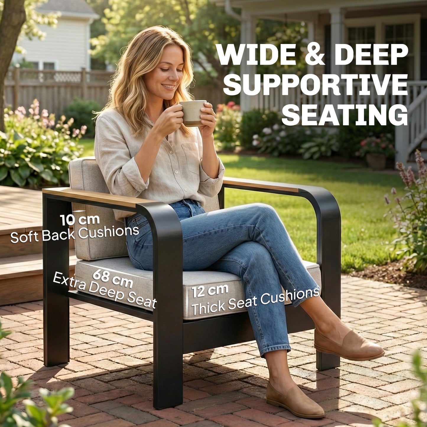 4 Seater Aluminium Garden Furniture Set with Olefin Cushions, Beige