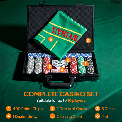 400-Piece Poker Chips Set, Texas Holdem Poker Set with Case, Mat