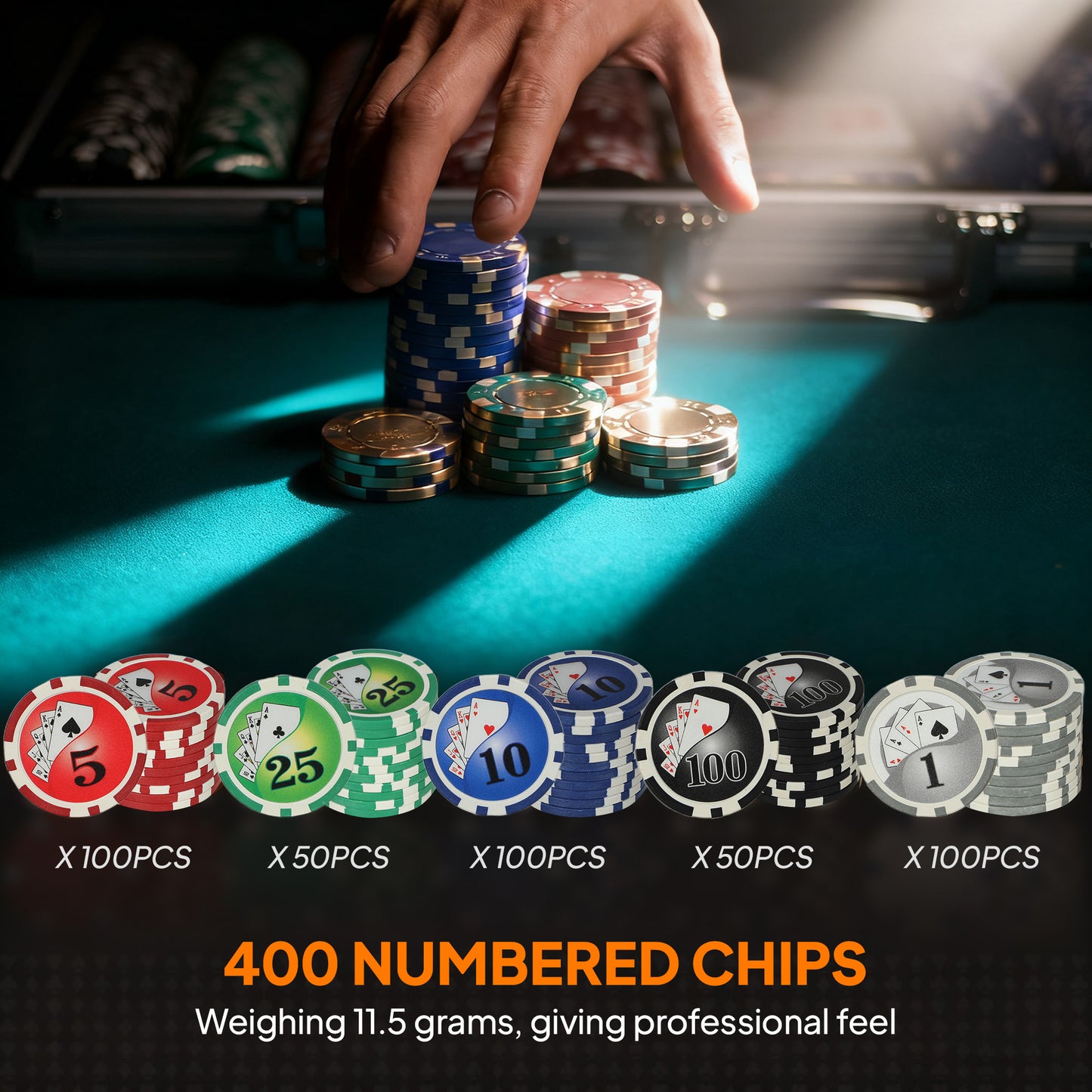 400-Piece Poker Chips Set, Texas Holdem Poker Set with Case, Mat