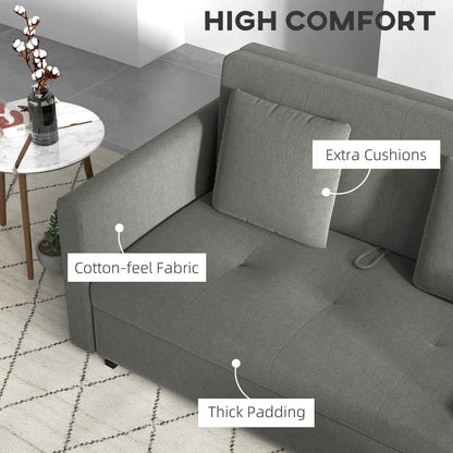 2 Seater Sofa Bed, Convertible Bed Settee, Modern Fabric Loveseat Sofa Couch w/ Cushions, Hidden Storage for Guest Room, Grey