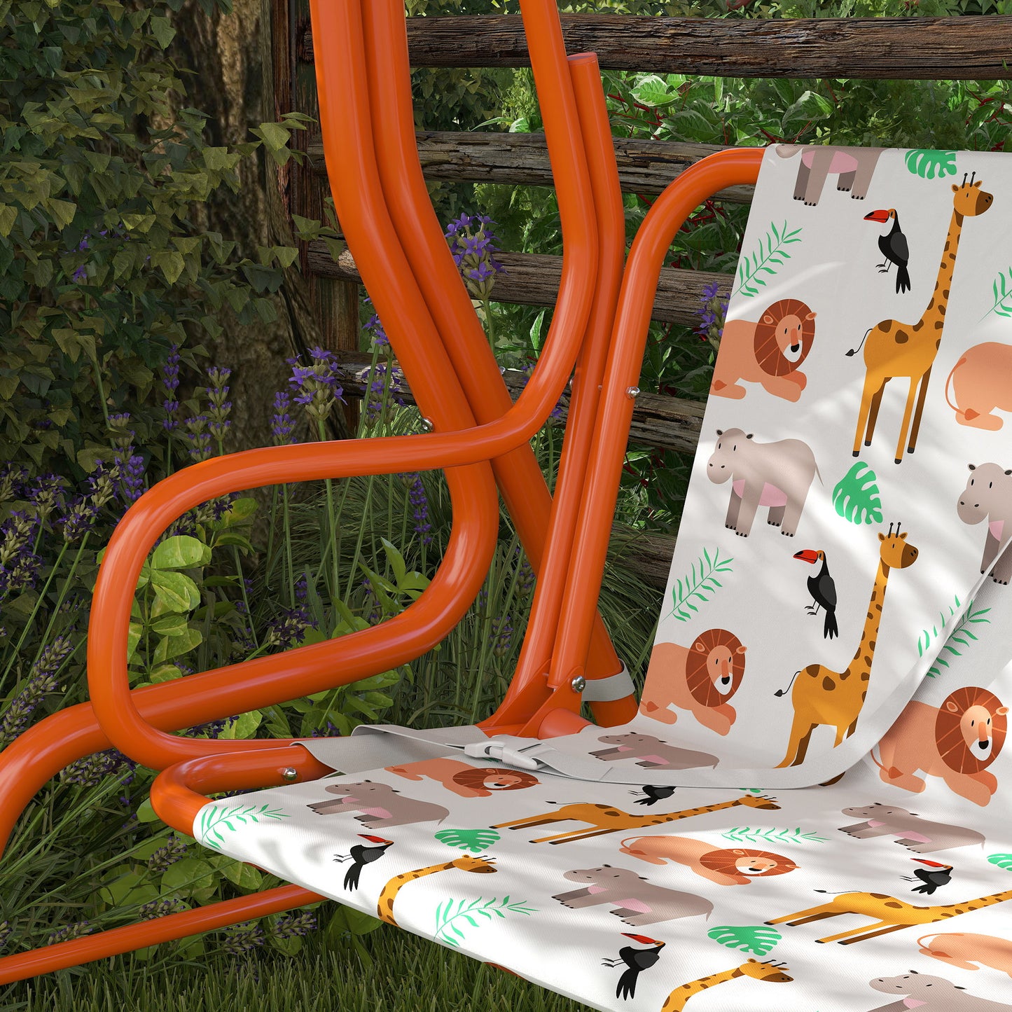 Kids Porch Swing with Seat Belts, Adjustable Canopy, Orange