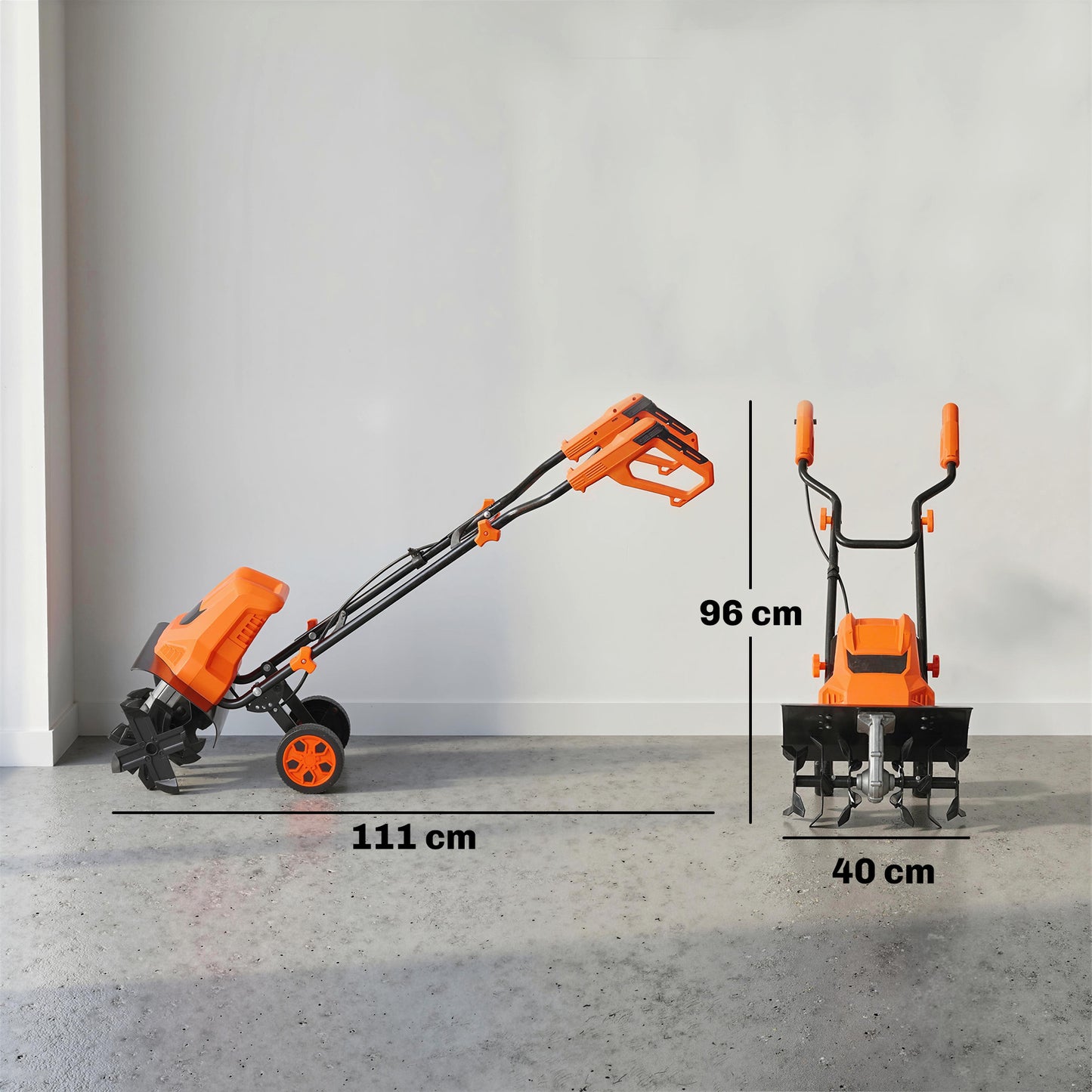 1500W Electric Tiller with 40cm Working Width, 20cm Tilling Depth