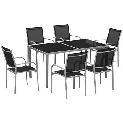 7 Piece Garden Dining Set, Steel Outdoor Table and Chairs, Black