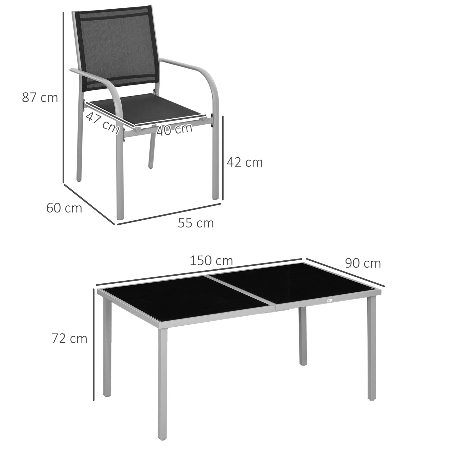7 Piece Garden Dining Set, Steel Outdoor Table and Chairs, Black