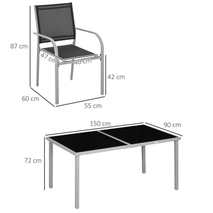 7 Piece Garden Dining Set, Steel Outdoor Table and Chairs, Black