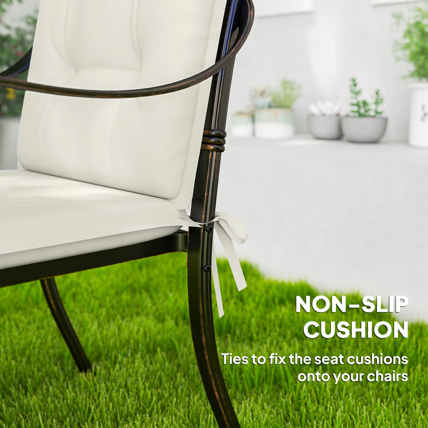 Set of 4 Garden Chair Cushions, Outdoor Seat Pads, White