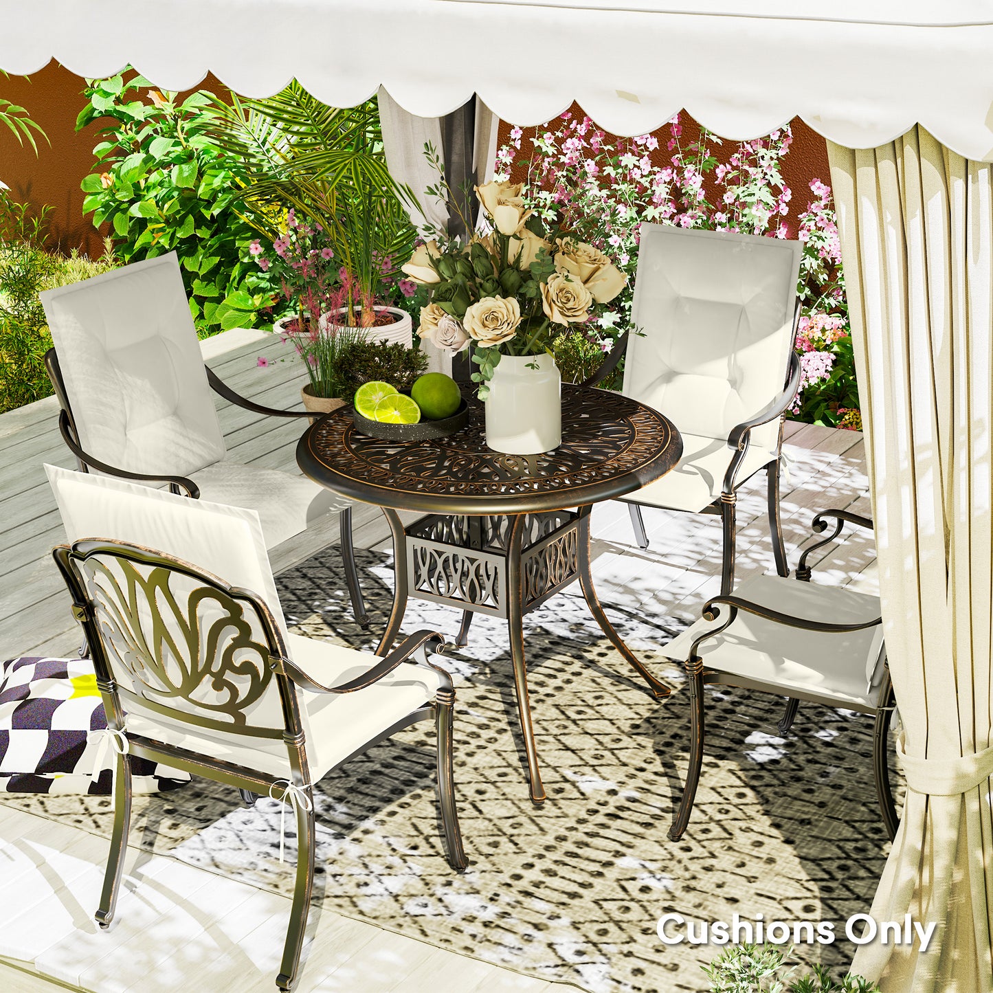 Set of 4 Garden Chair Cushions, Outdoor Seat Pads, White
