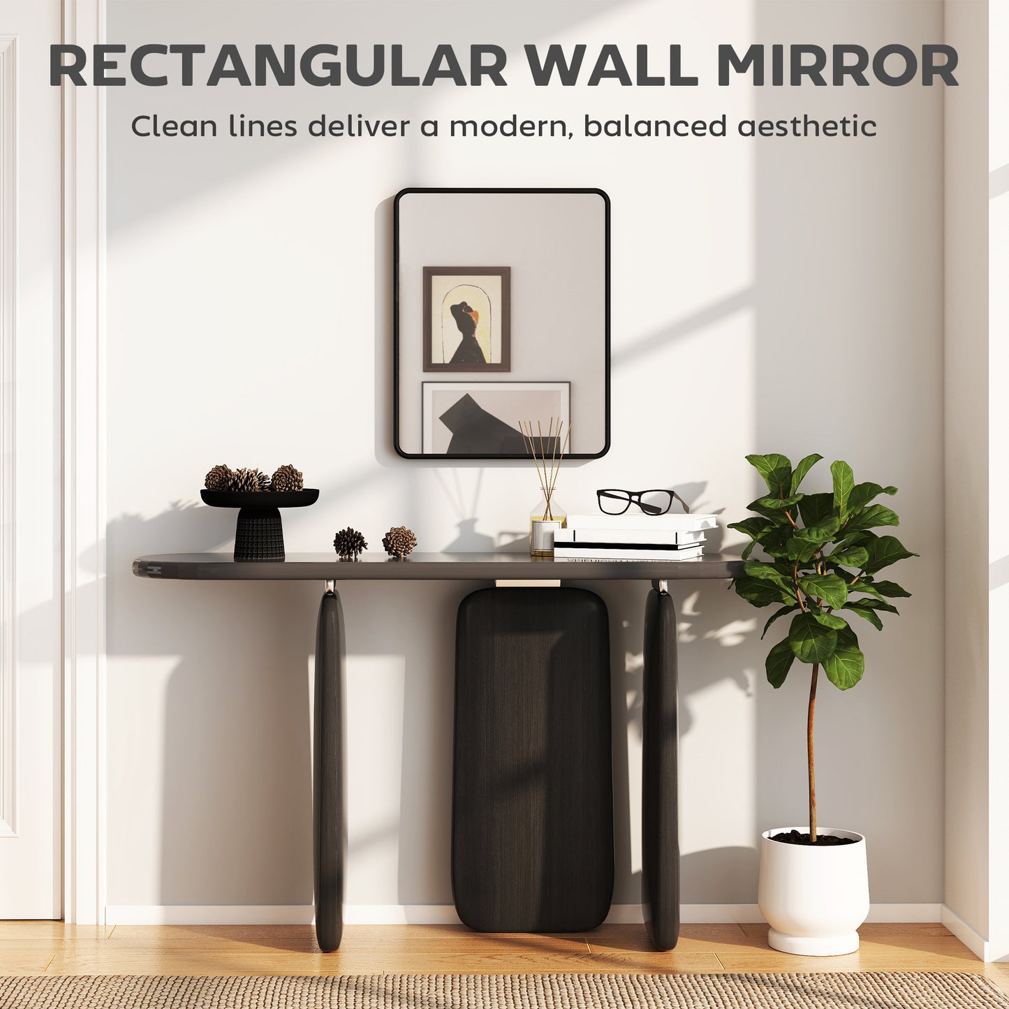 Rectangular Mirror with Metal Frame, Decorative Wall Mirror, Black