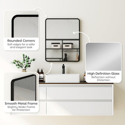 Rectangular Mirror with Metal Frame, Decorative Wall Mirror, Black