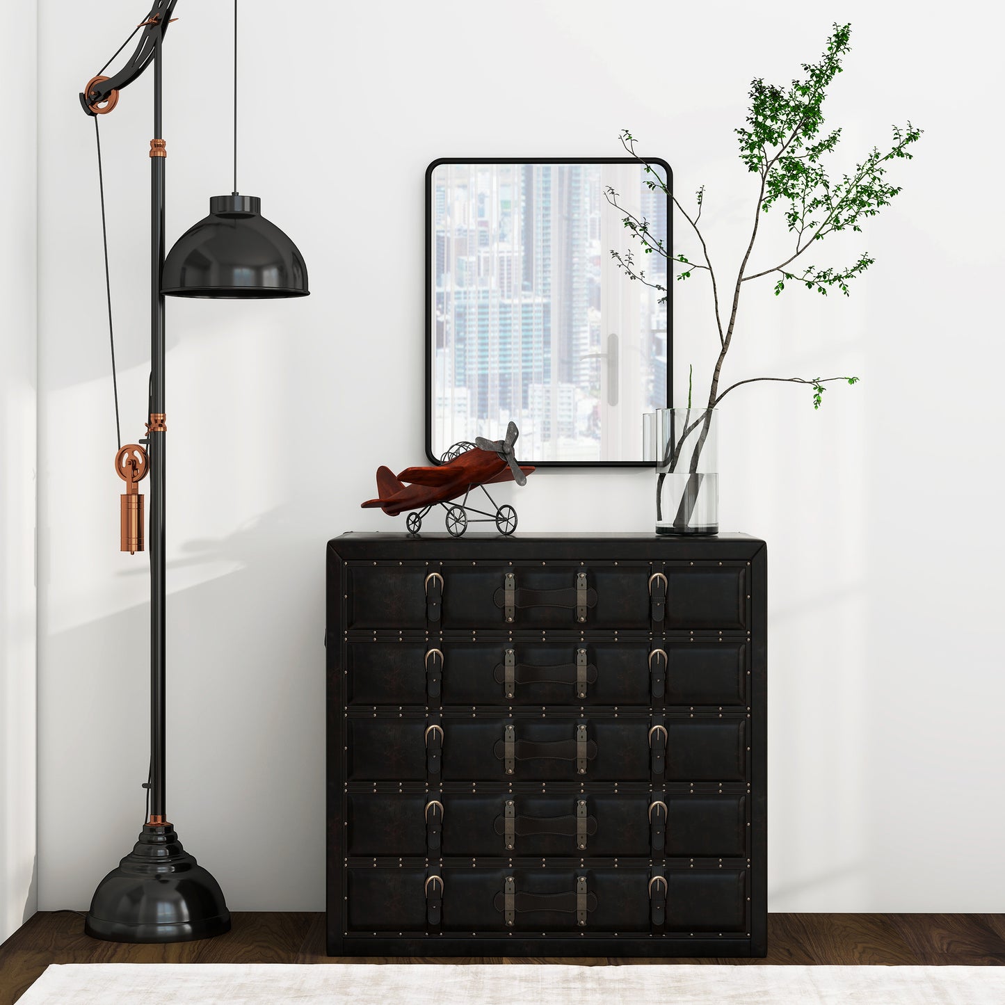 Rectangular Mirror with Metal Frame, Decorative Wall Mirror, Black