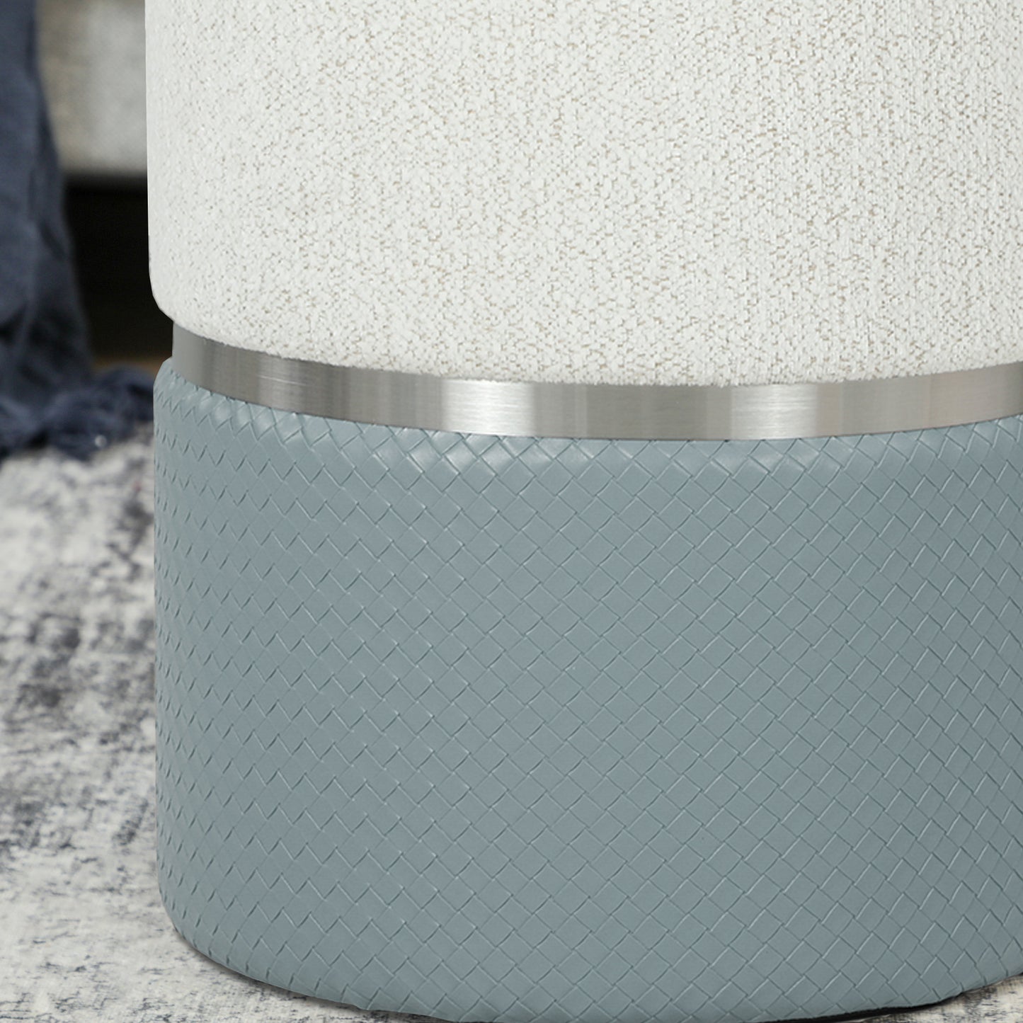 Round Storage Ottoman Set of 2, Nesting Footrest Stool, Cream & Grey
