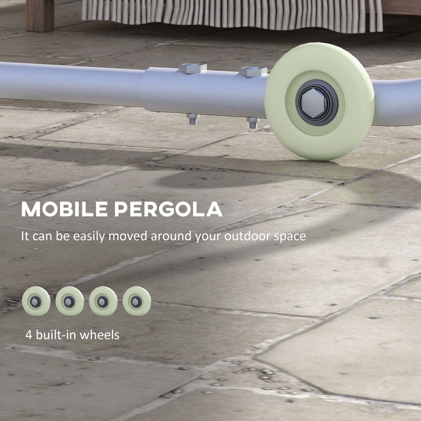 3 x 3(m) Mobile Pergola Kit, Portable Garden Gazebo with Wheels, Sandbags, Steel Frame, UV-Resistant