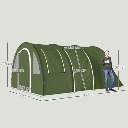 5-6 Man Family Tent Camping Tent with 2 Room and Carry Bag, Green