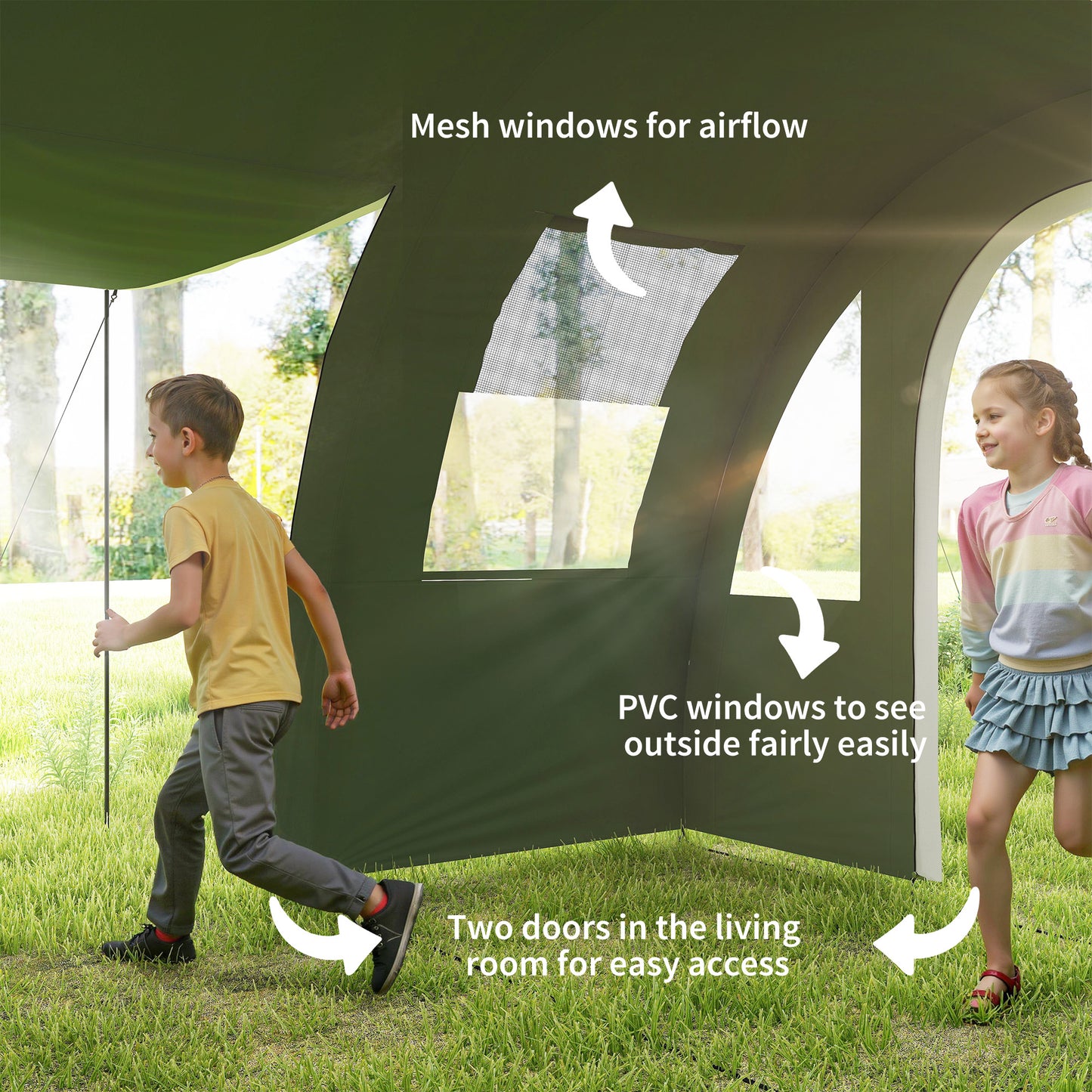 5-6 Man Family Tent Camping Tent with 2 Room and Carry Bag, Green