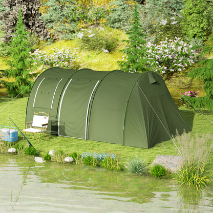 5-6 Man Family Tent Camping Tent with 2 Room and Carry Bag, Green