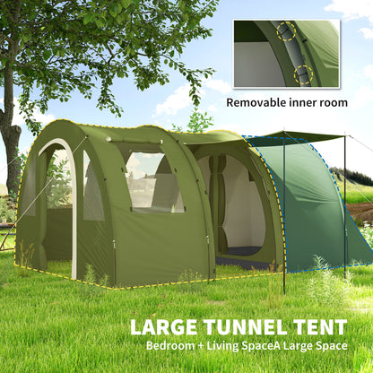 5-6 Man Family Tent Camping Tent with 2 Room and Carry Bag, Green