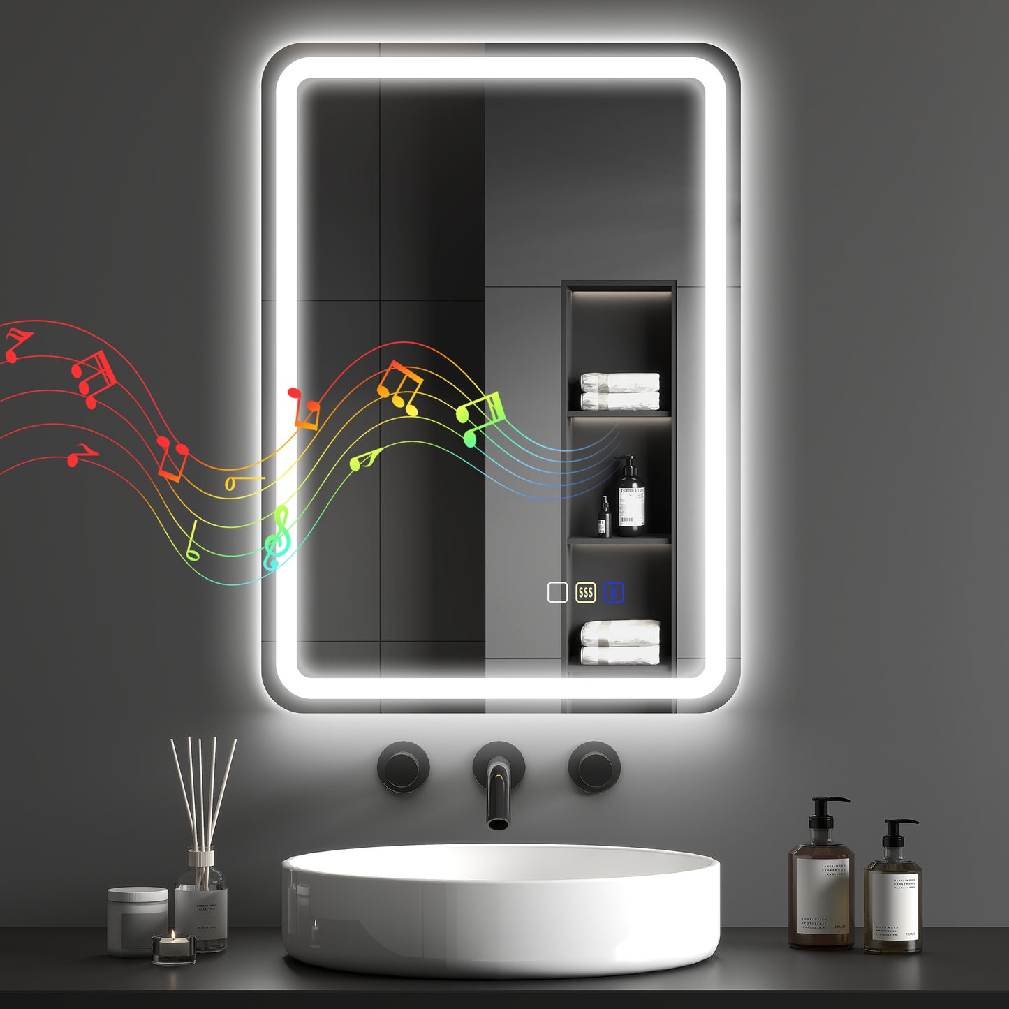 500 x 700 mm Illuminated Bathroom Mirror with Bluetooth Silver