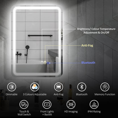 500 x 700 mm Illuminated Bathroom Mirror with Bluetooth Silver