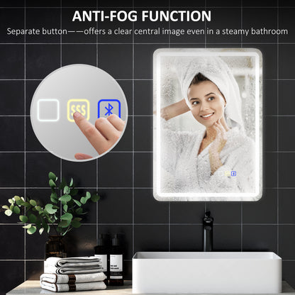 500 x 700 mm Illuminated Bathroom Mirror with Bluetooth Silver