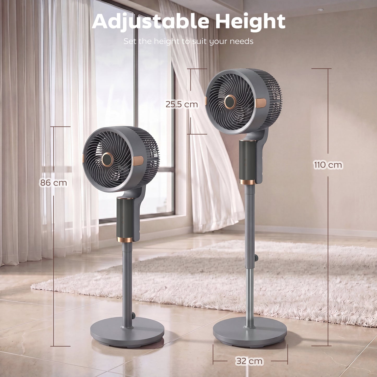 20 dB Silent Standing Fan for Bedroom, 44" Pedestal Fan with 55° Oscillating, 90° Vertical Tilt, 8 Speeds, LED Light, Remote Control, 12H Timer, Adjustable Height, Grey