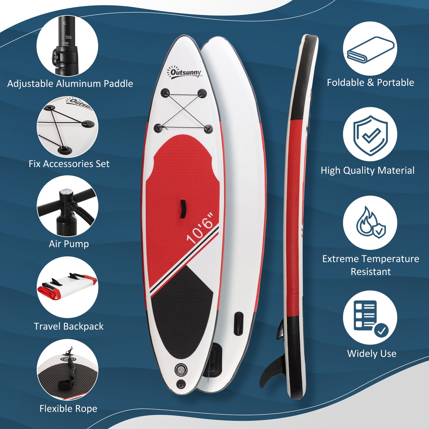 10Ft Inflatable Stand Up Board Non-Slip Deck Board w/ Paddle Carry Bag