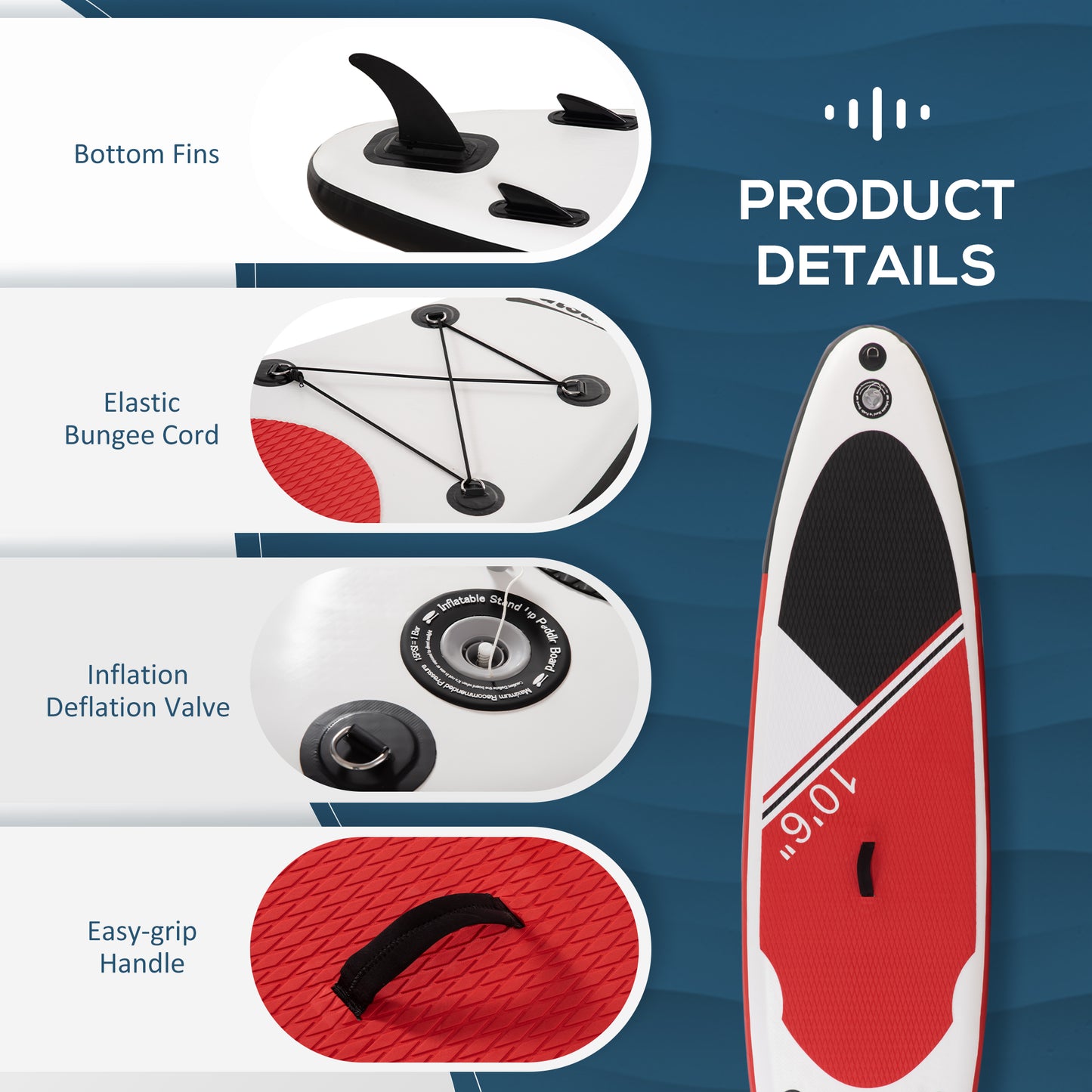 10Ft Inflatable Stand Up Board Non-Slip Deck Board w/ Paddle Carry Bag