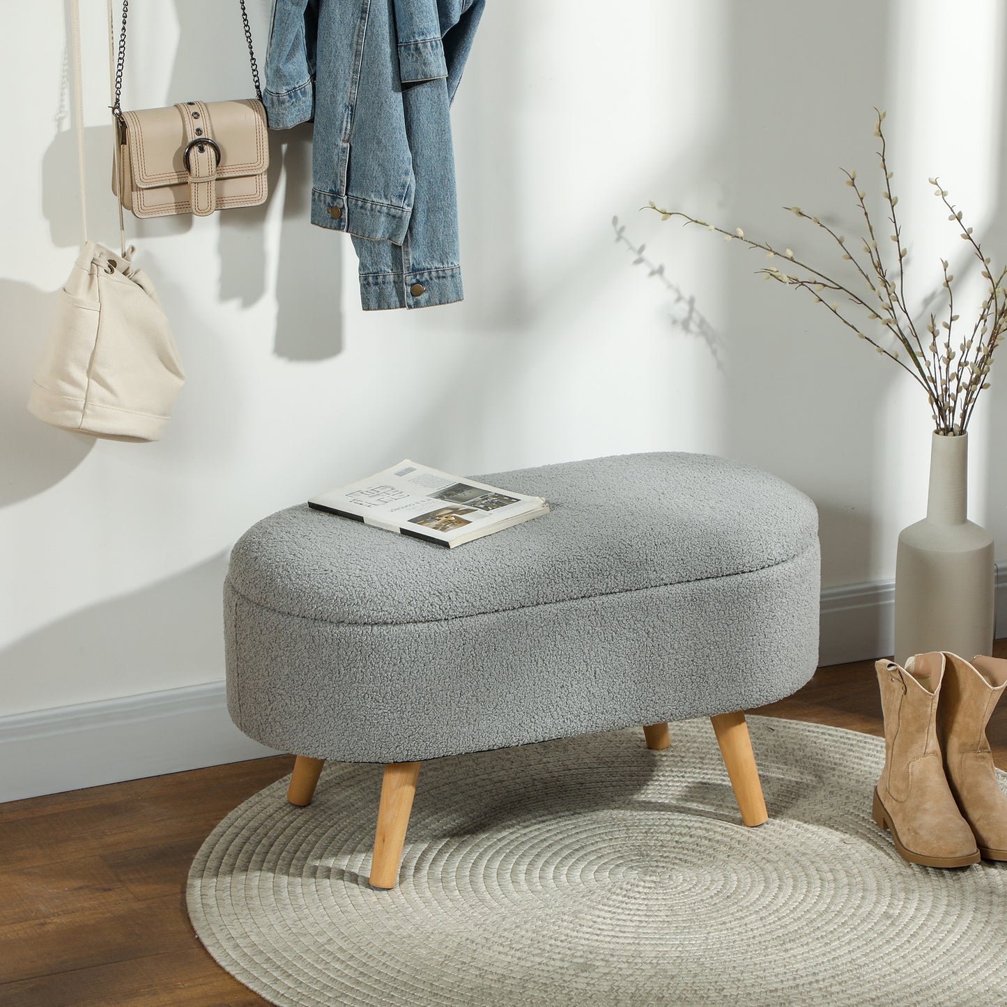 Ottoman Storage Bench for Hallway, Living Room, Charcoal Grey