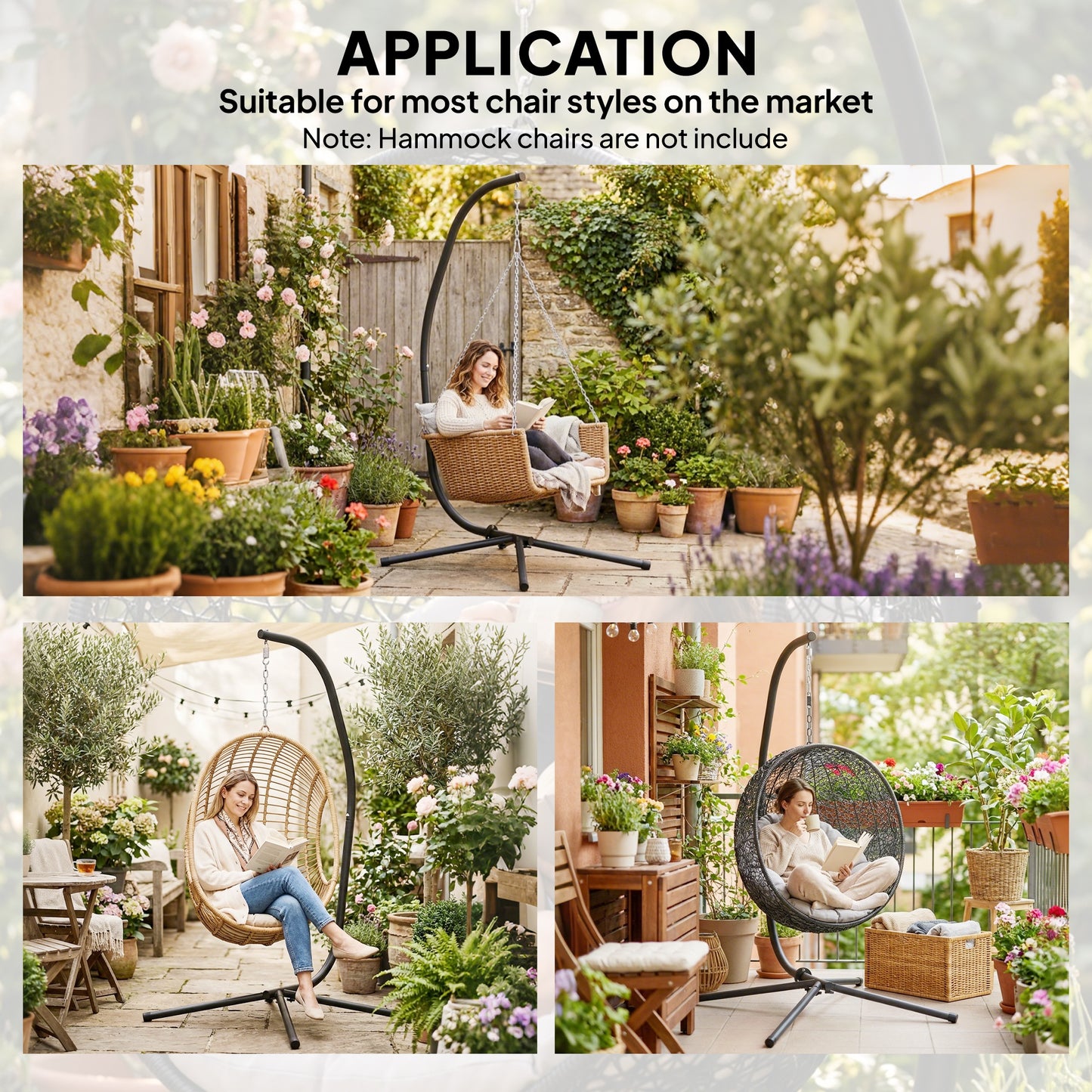 Hanging Egg Chair Stand Only, Hammock Chair C-Stand, Black