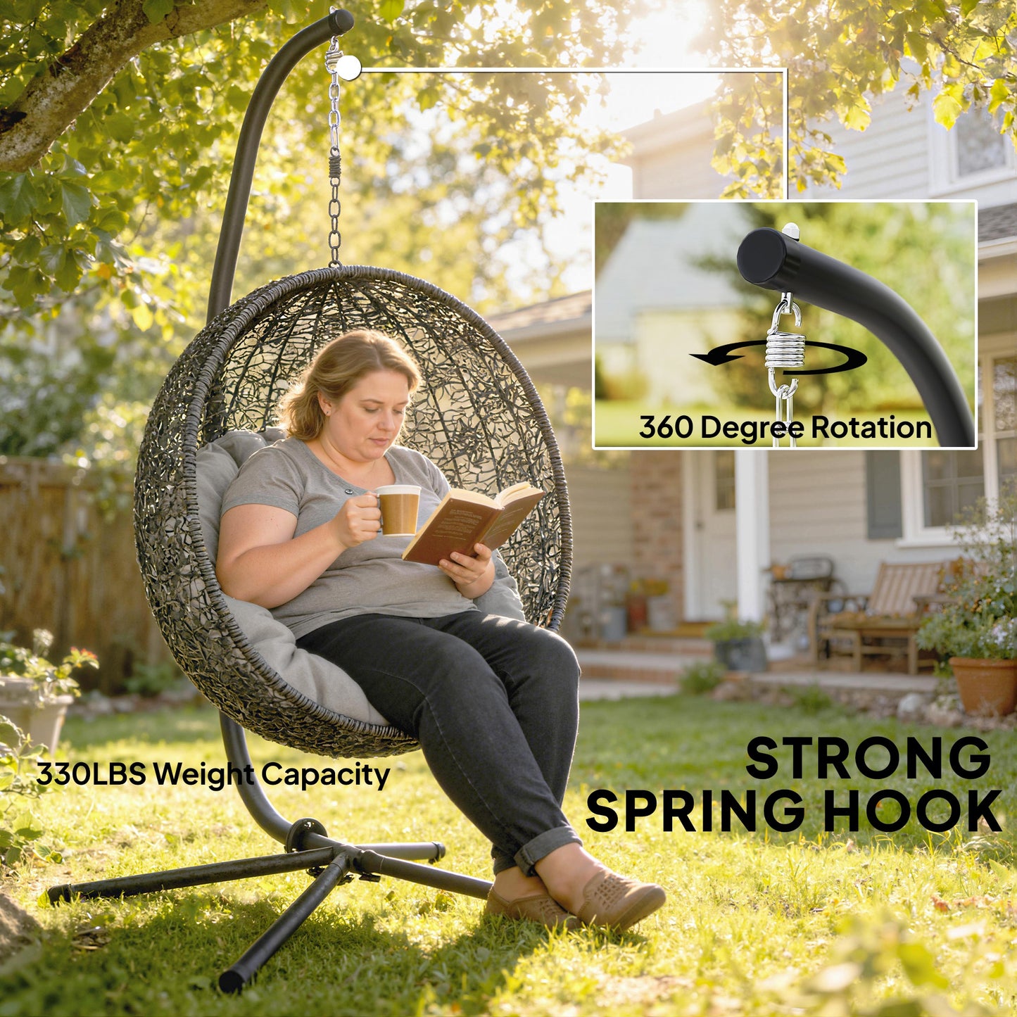Hanging Egg Chair Stand Only, Hammock Chair C-Stand, Black
