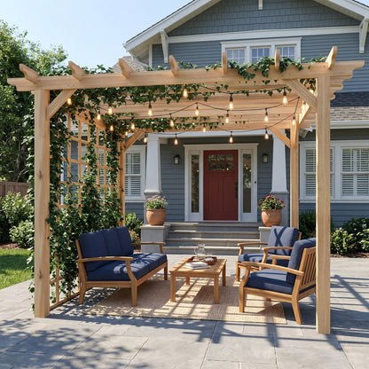 3 x 3 m Wooden Pergola Gazebo Arch with Trellis, Nature Wood Finish
