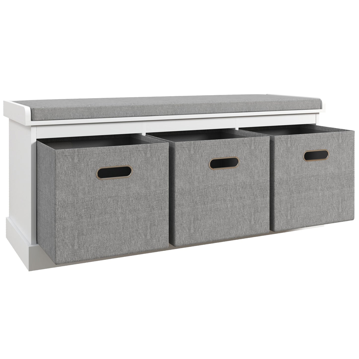 Shoe Bench with Seat, Shoe Storage Bench with Fabric Drawers, White