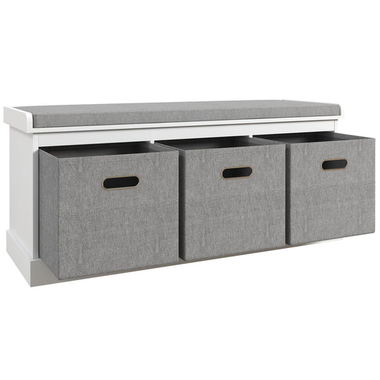 Shoe Bench with Seat, Shoe Storage Bench with Fabric Drawers, White