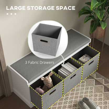 Shoe Bench with Seat, Shoe Storage Bench with Fabric Drawers, White
