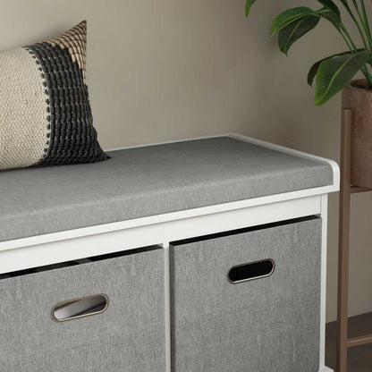 Shoe Bench with Seat, Shoe Storage Bench with Fabric Drawers, White