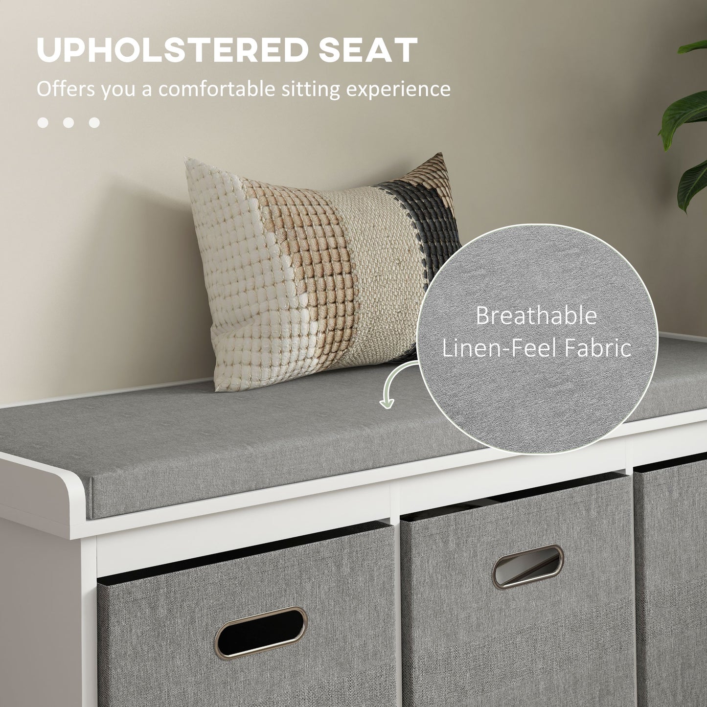 Shoe Bench with Seat, Shoe Storage Bench with Fabric Drawers, White