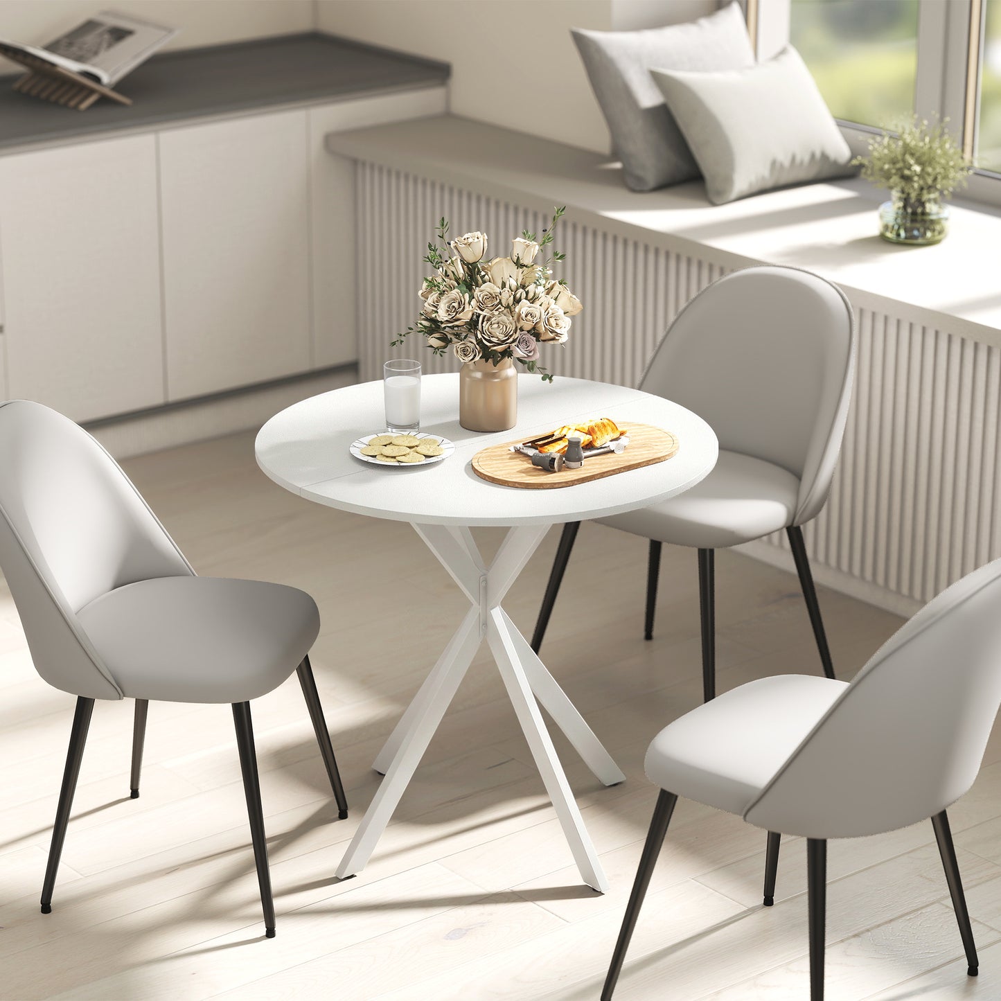80cm Round Dining Table, Industrial Kitchen Table with Steel Legs