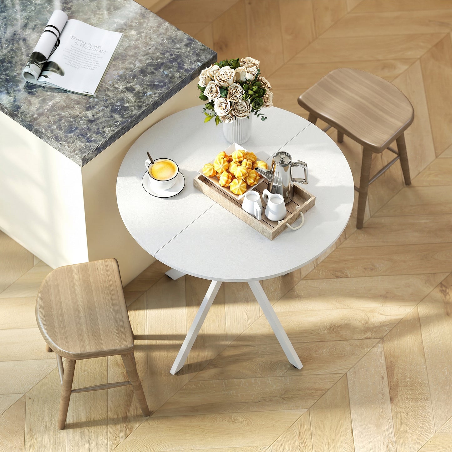 80cm Round Dining Table, Industrial Kitchen Table with Steel Legs