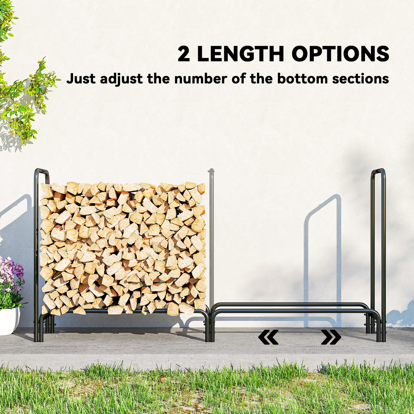 Metal Firewood Rack, Log Holder, 200 x 36 x 99 cm, Dark Green