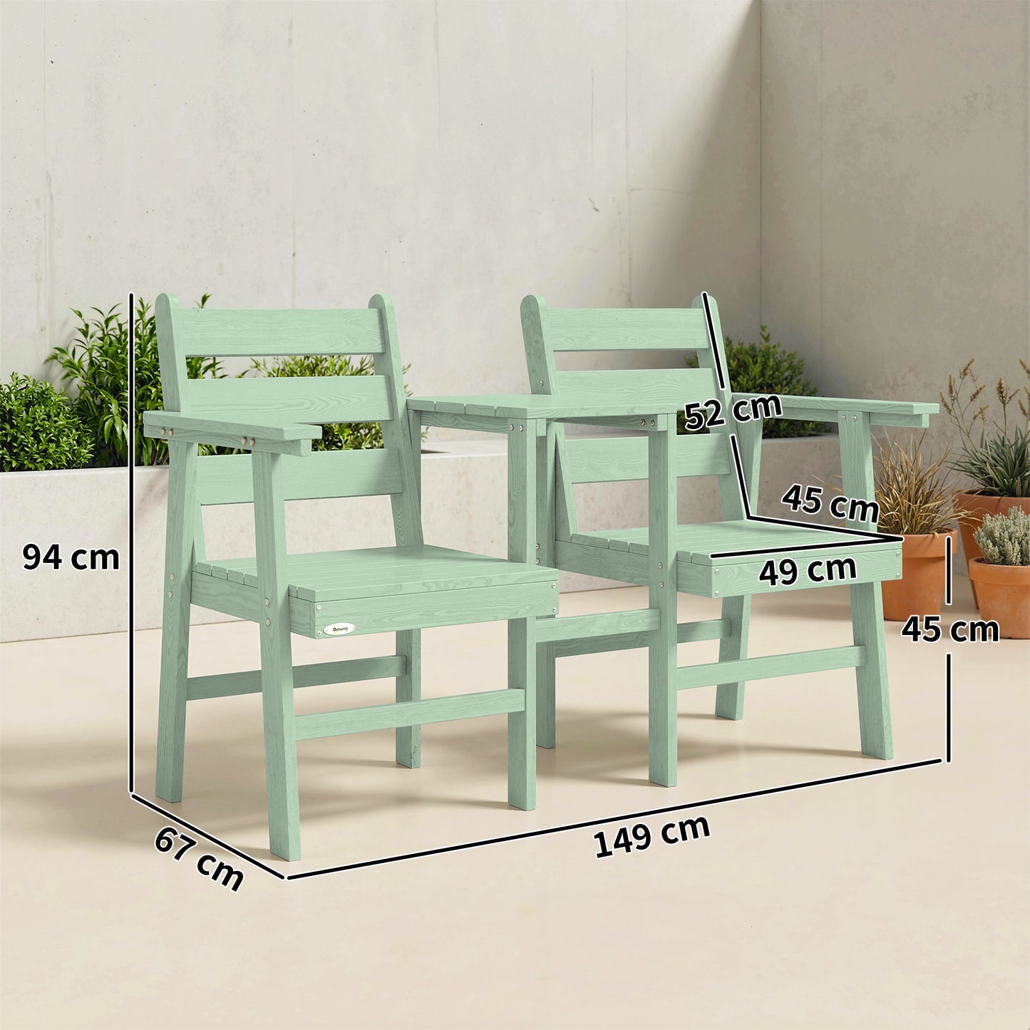 Garden Loveseat, Embossed Wood Jack and Jill Garden Seat, Green