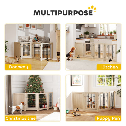4 Panel Freestanding Pet Gate Foldable with Door for Stairs, Doorway
