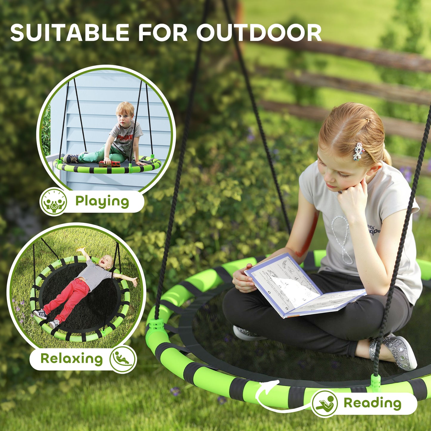 Kid Nest Swing Seat, 100cm Diameter Round Saucer Swing Set, Black