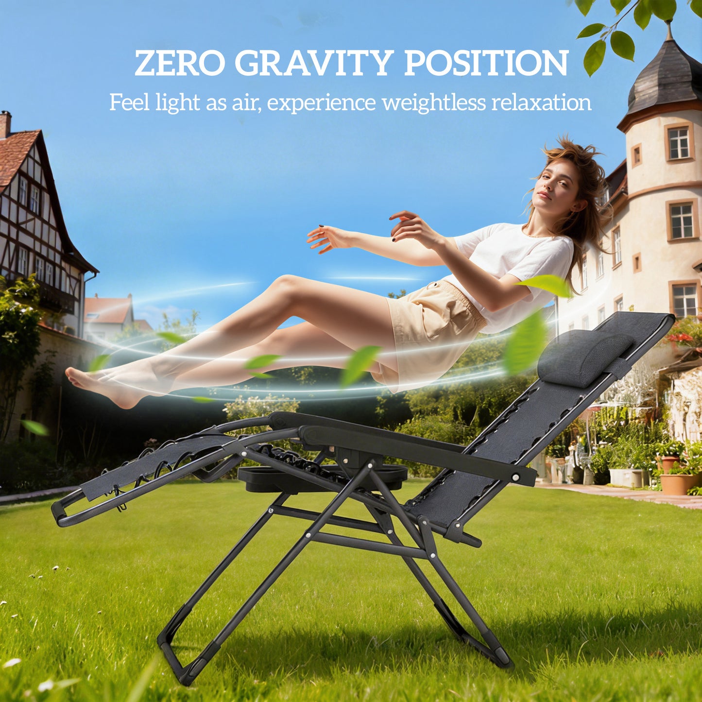 Zero Gravity Chairs Set of 2 with Cup Holder, Headrest, Dark Grey
