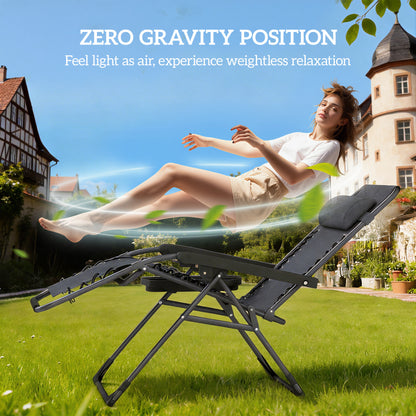 Zero Gravity Chairs Set of 2 with Cup Holder, Headrest, Dark Grey