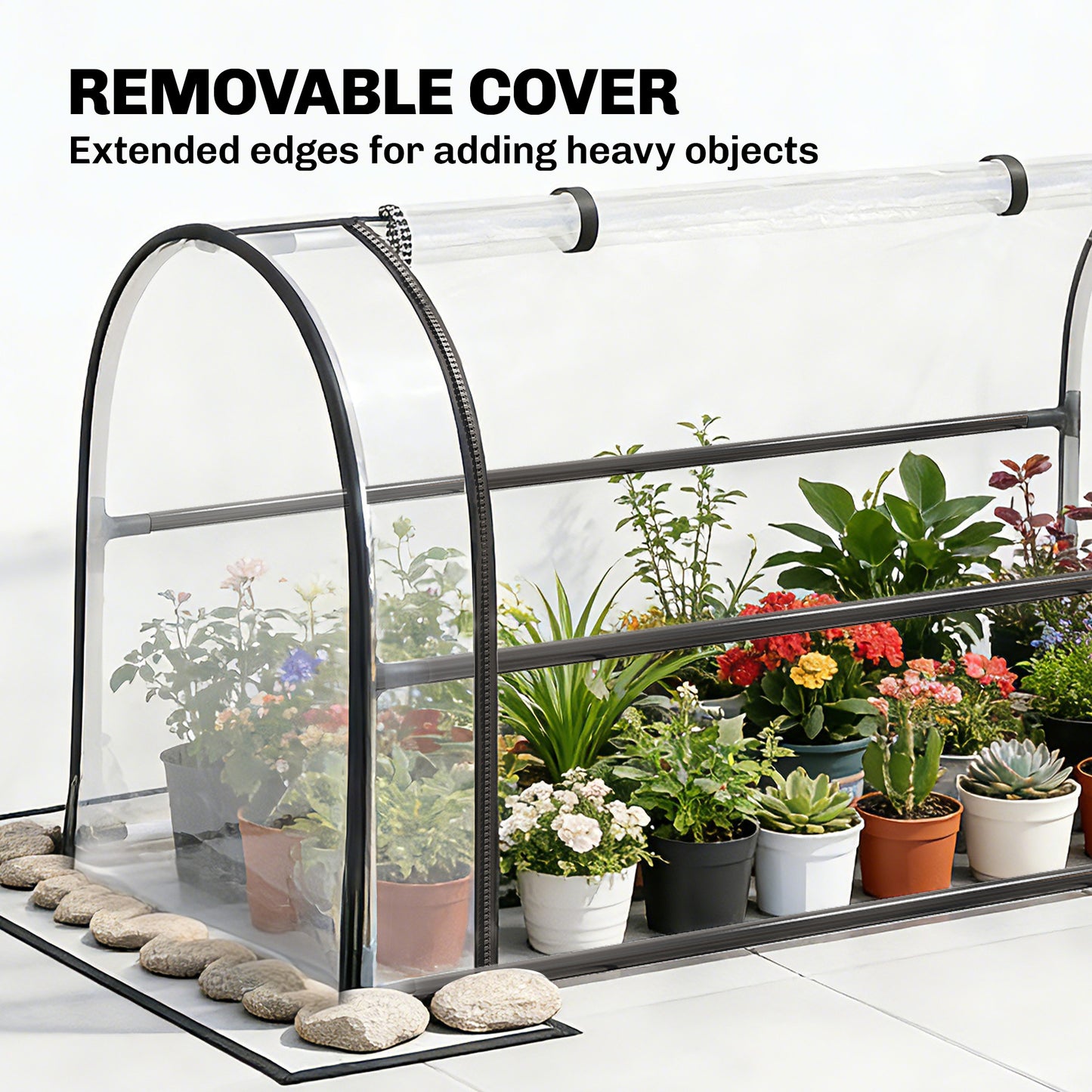 Metal Raised Planter with Flip-Up Greenhouse, Drainage Hole, Black
