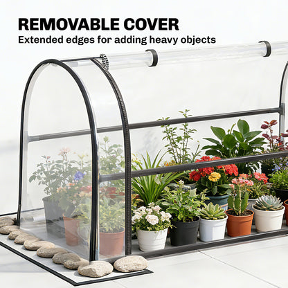 Metal Raised Planter with Flip-Up Greenhouse, Drainage Hole, Black