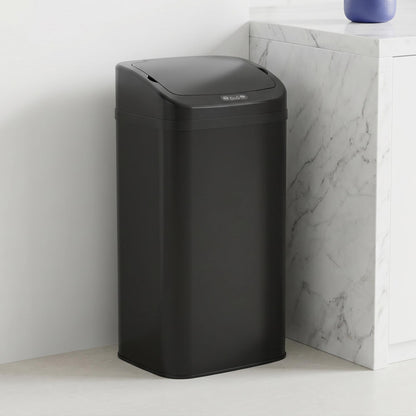 48L Sensor Bin, Stainless Steel Kitchen Bin with Automatic Soft Close Lid and Fingerprint-Proof for Recycling and Waste, Black
