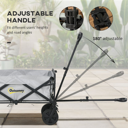 Folding Pull Along Cart Cargo Wagon Trolley with Telescopic Handle - Grey