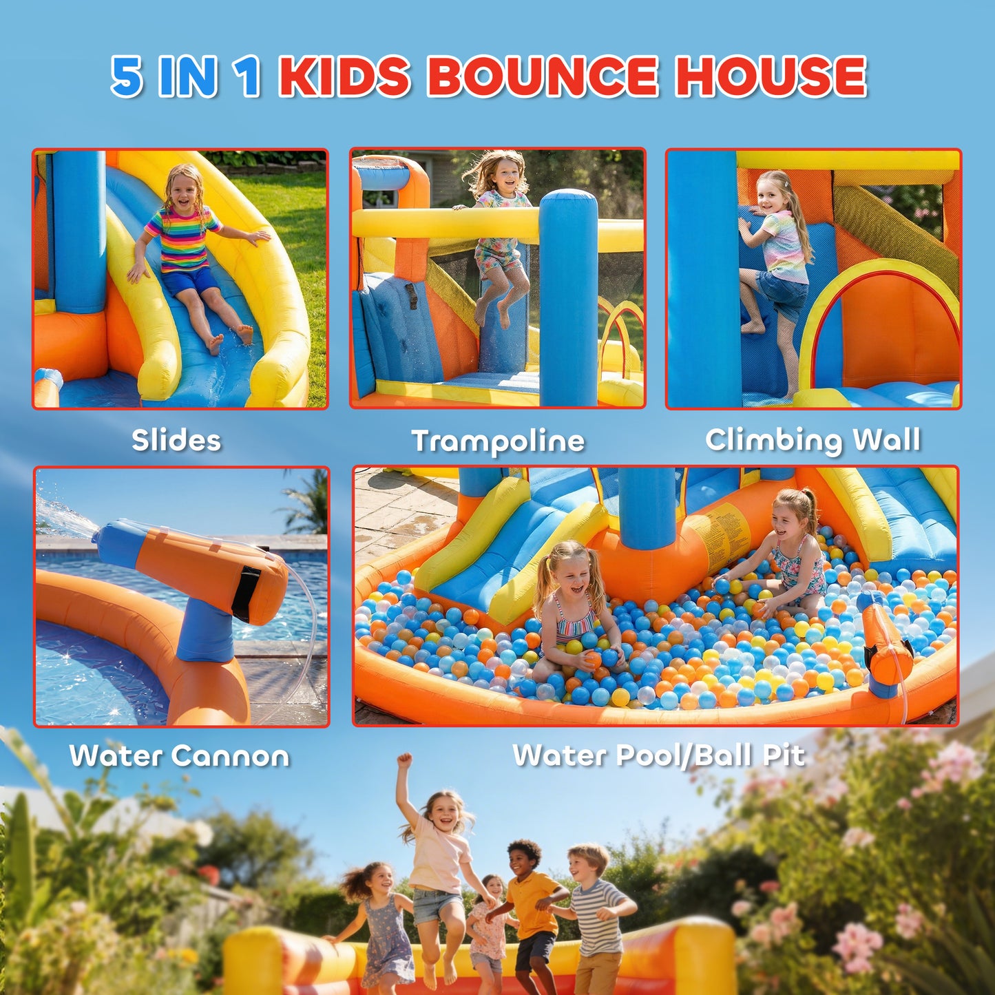 5 in 1 Inflatable Bouncy Castle for Children with Dual Slides