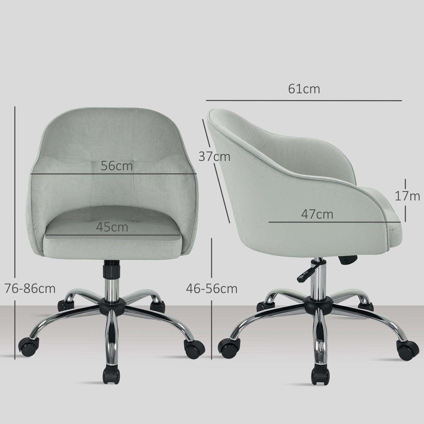Vanity Chair for Desk, with Height Adjustable, Wheels, Grey