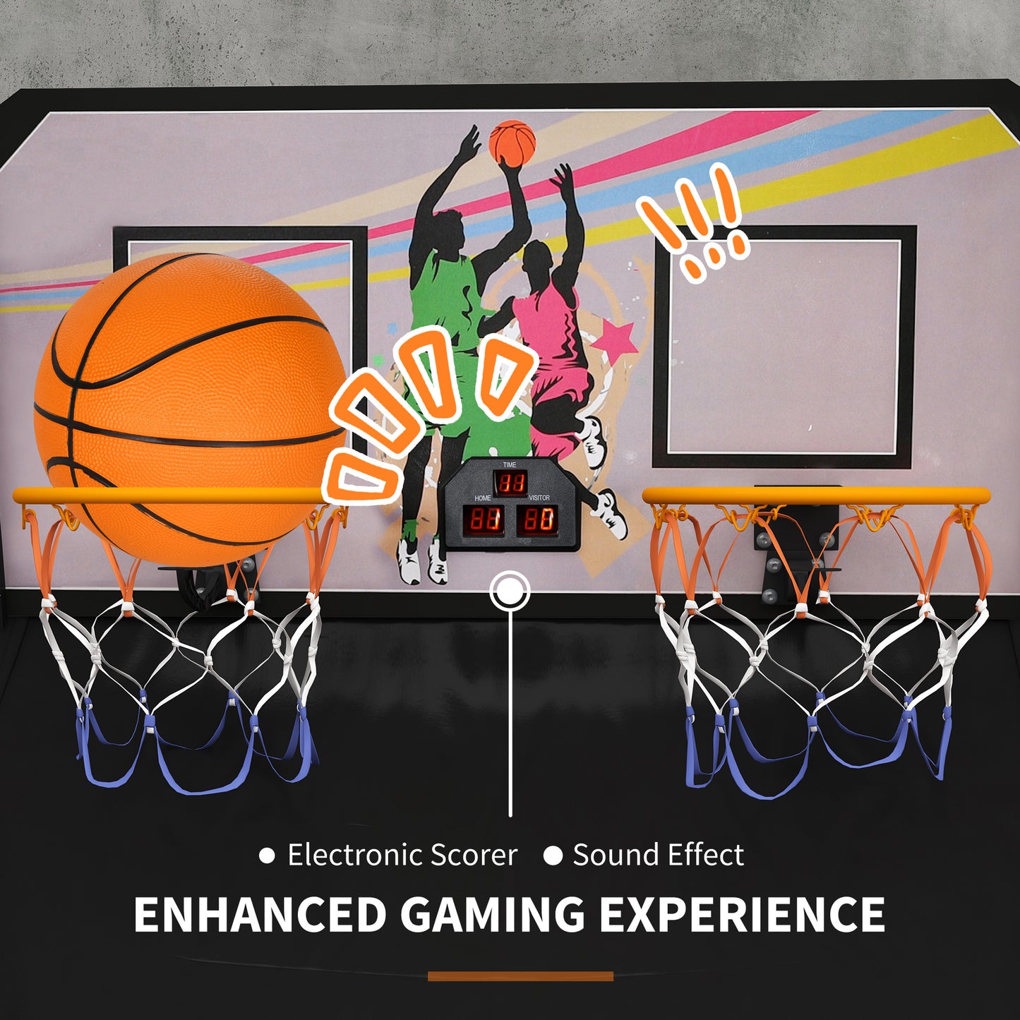 Basketball Arcade Game with Double Hoops, Electronic Scorer